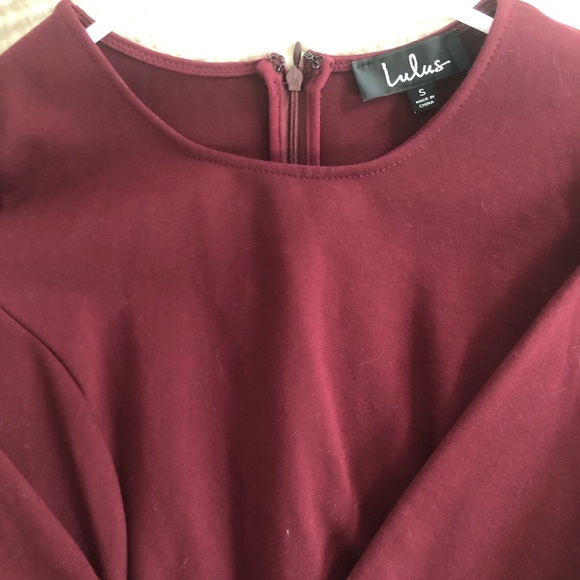 Lulu’s Scalloped Skater Dress in Burgundy - Picture 2 of 3